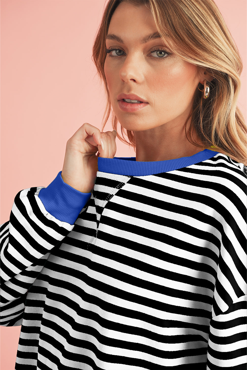 Black Stripe Contrast Edge Cross Seam Oversized Sweatshirt b1c0674b0cbfabbc