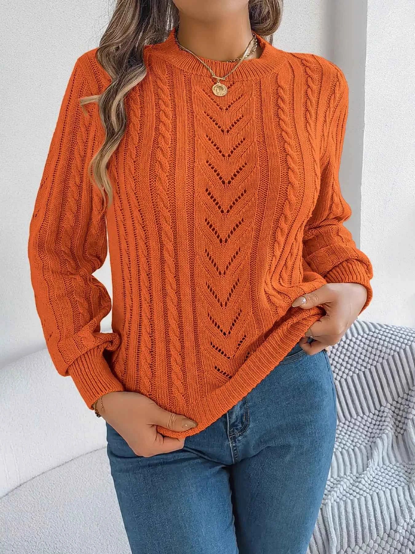 Cable-Knit Round Neck Sweater Orange b1c36bd9-b2b0-4ff6-9218-b17e9608a81a-Max-Origin