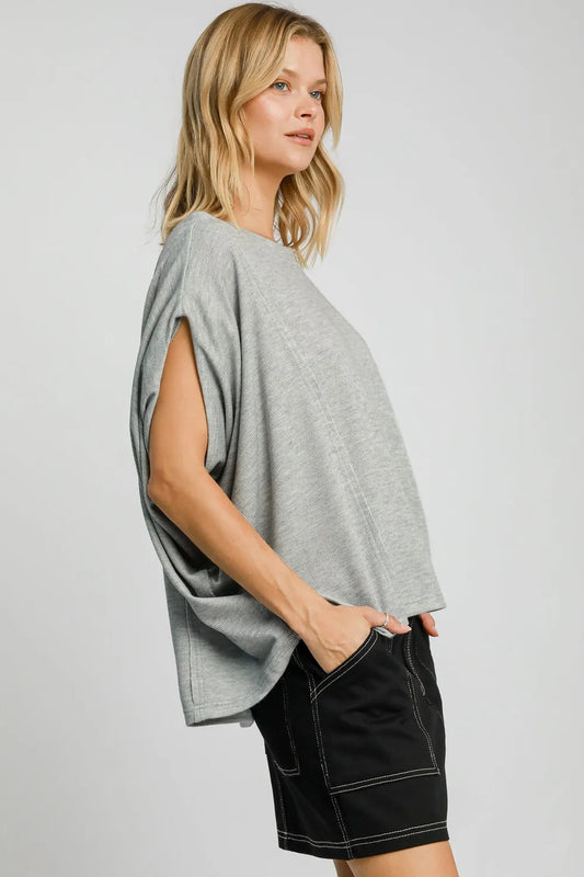 Exposed Seam Round Neck Batwing Sleeve Knit Top b1c40190-6197-4ab6-aa06-874a7bf7d8f5-Max