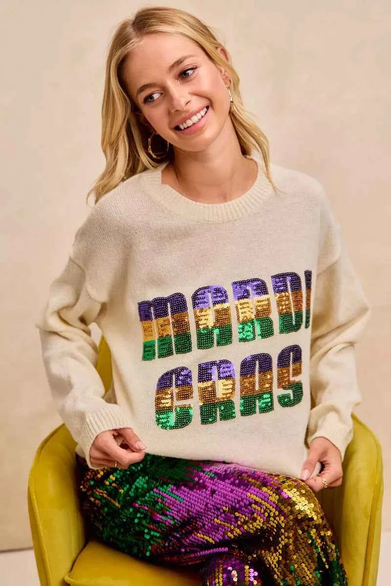 BiBi Mardi Gras Sequin Lattering Knit Top b1c680a7fb3340a3ba053f212d9672d5-Max-Origin