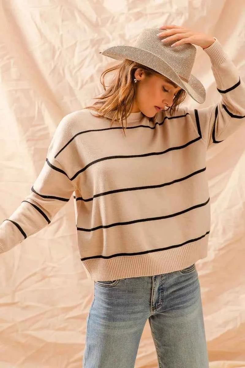 SO ME Stripe Crew Neck Basic Essential Sweater b1c85f0bacab419a8f3dccedc14e6854-Max-Origin