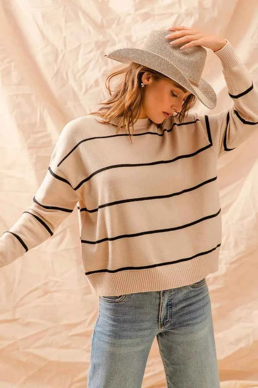 Stripe Crew Neck Basic Essential Sweater b1c85f0bacab419a8f3dccedc14e6854-Max-Origin