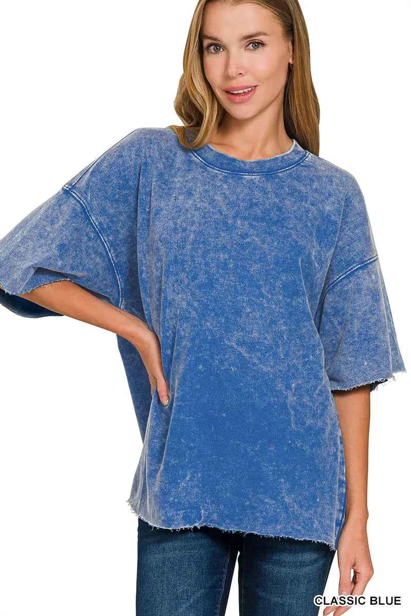 Zenana French Terry Washed Drop Shoulder Short Sleeve Top CLASSIC BLUE b1cc579d-8aca-41fd-9f94-019a1d9cd08d-Max-Origin