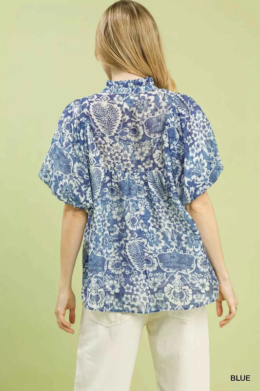 Abstract Print Ruffled Puff Sleeve Top b1d05ac0-71e2-4f0c-95c3-385d454974a5-Max-Origin
