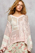 POL Color-Blocked Stripe Pattern Knit Top with Twisted Weave SOFT PINK b1d502a2-6ca0-4206-8a43-e3b797daeb5f-Max-Origin