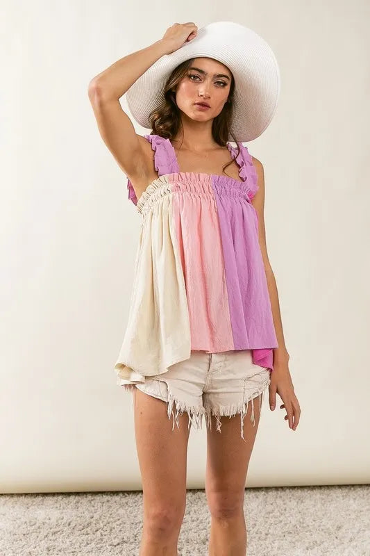 Frill Shoulder Strap Color Block Bodice Top b1d57428-8808-4d6d-936a-f309f586793f-Max-Origin