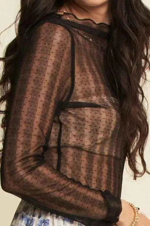 Davi & Dani Turtle Neck Lace Dotted Stretch Mesh Sheer Top b1d920d436fc404bb3e32d2925cd5311-Max-Origin