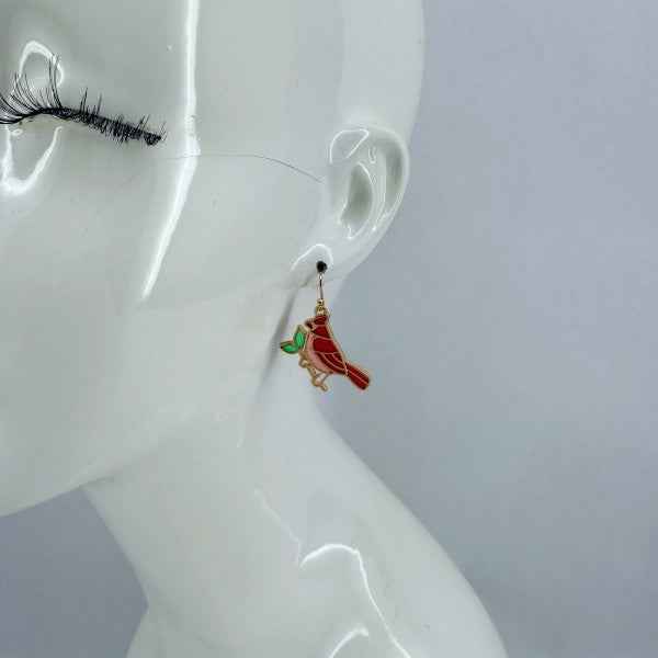 Gold finish Clear Epoxy Red Cardinal Bird Earrings b1e65f3d-698d-46c0-bff2-1624ca48f24b