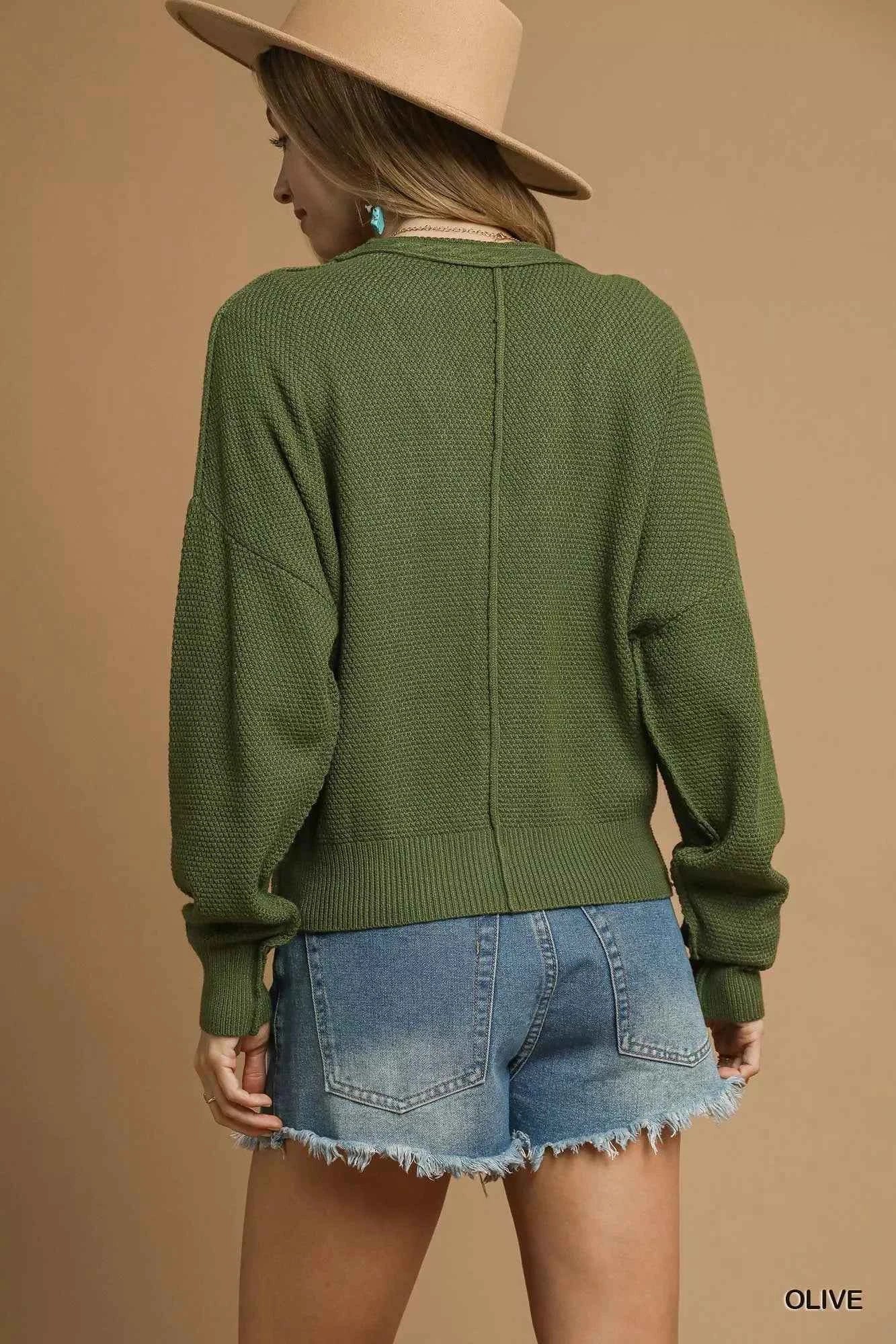 Umgee Chunky Cable Knit V-Neck Button-Up Cardigan b1f0c0db-6502-4d1a-8919-793e70d78854-Max-Origin