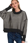 Zenana Ribbed Exposed Seam Two Tone Sweater BLACK b1f3d5dc93704375a462878edf8eb4a0-Max-Origin