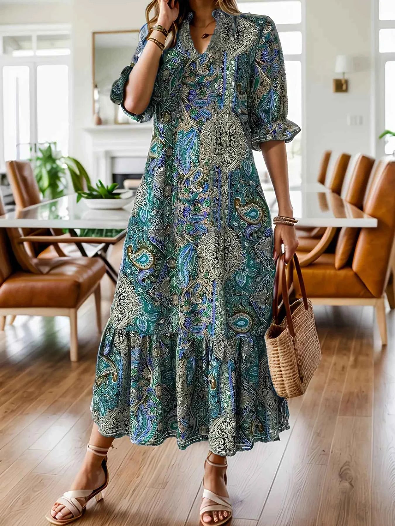 Full Size Bohemian Paisley Print Ruffle Hem Midi Dress Plus Size Teal b1f484ec3fb24582871f6fba8b4e1720-Max-Origin