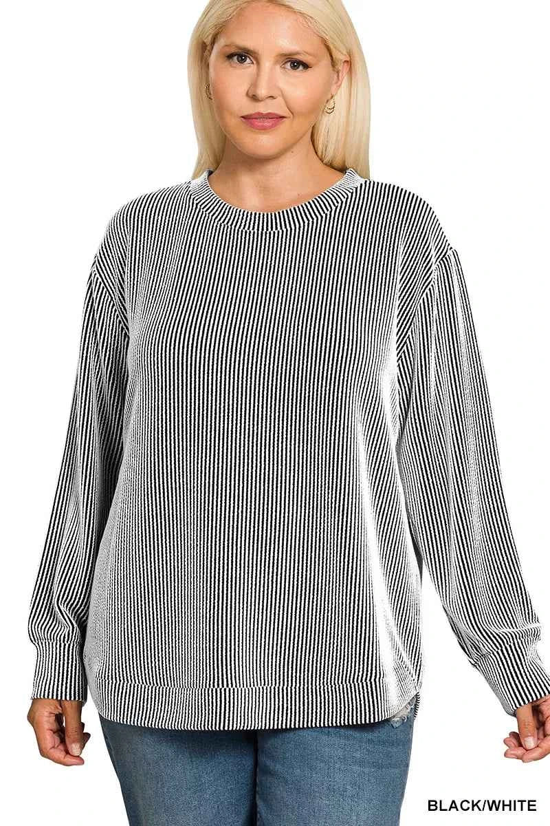 Zenana Full Size Raised Rib Round Neck Long Sleeve Top Plus Size b1f753ed-ae43-4d07-9dde-52590bff2a38-Max-Origin