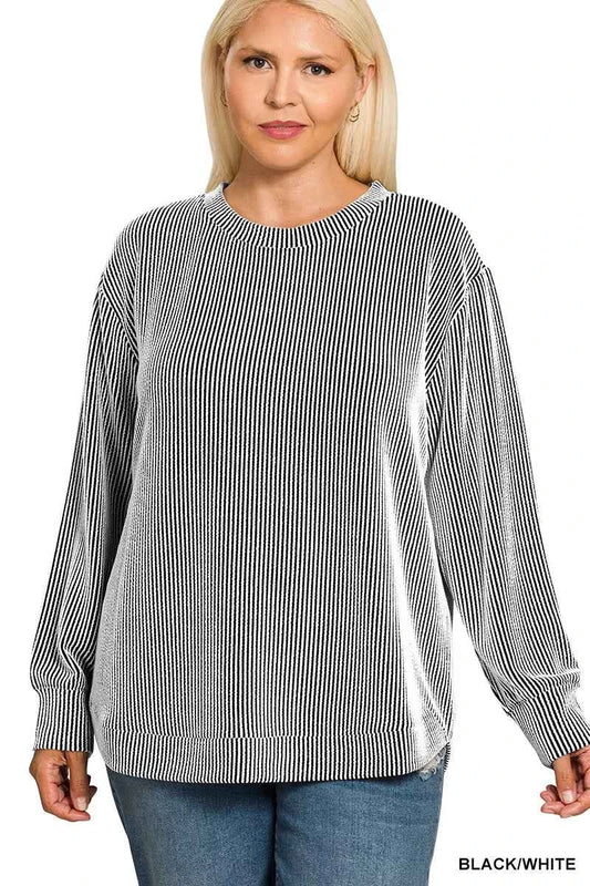 Zenana Full Size Raised Rib Round Neck Long Sleeve Top Plus Size b1f753ed-ae43-4d07-9dde-52590bff2a38-Max-Origin