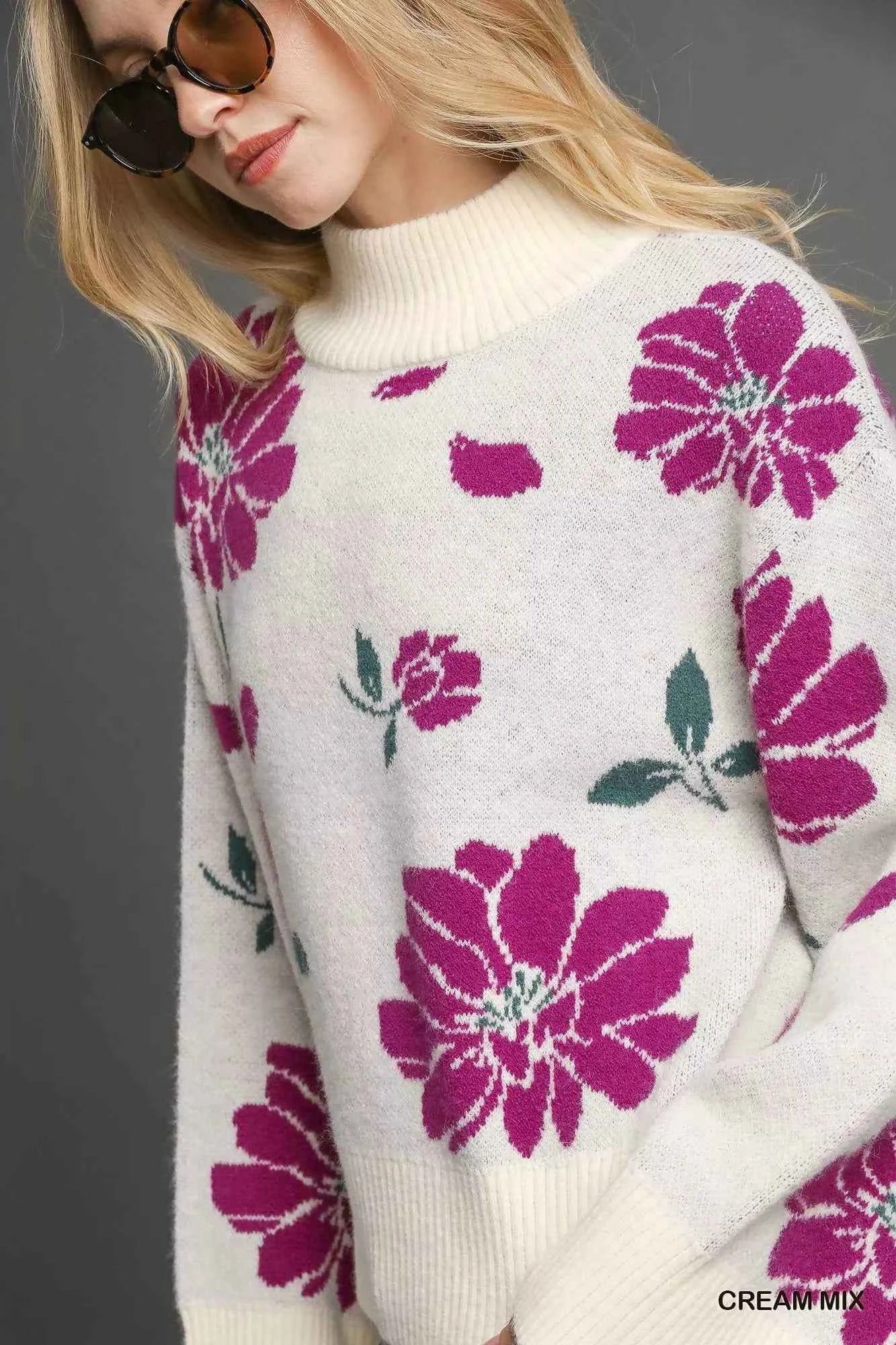 Umgee Floral Patterned Mock Neck Sweater b1f7e653-b81f-4a40-b088-062813933025-Max-Origin