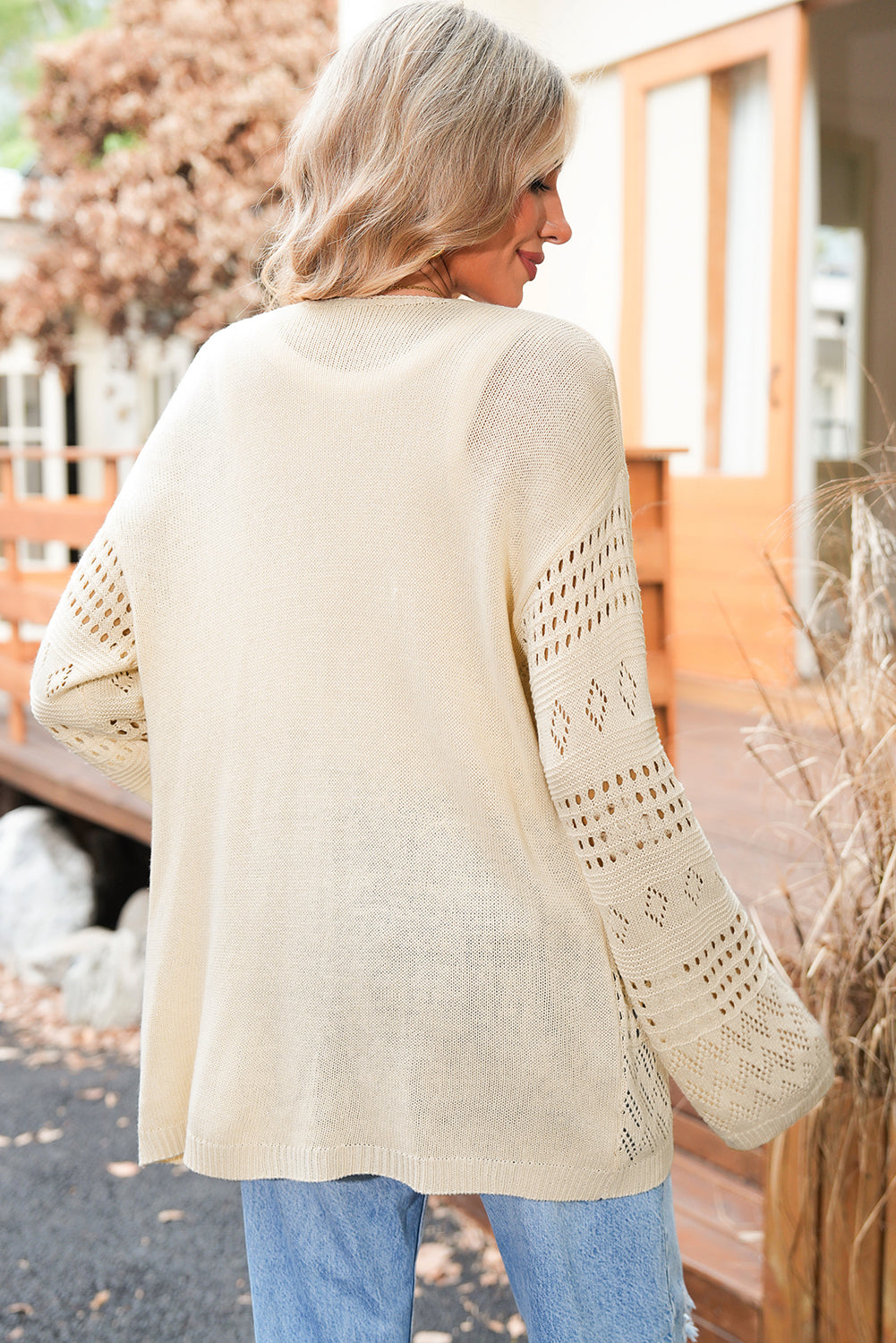 Smoke Gray Solid Color Hollow Knit Cardigan b1f9d84603e79428