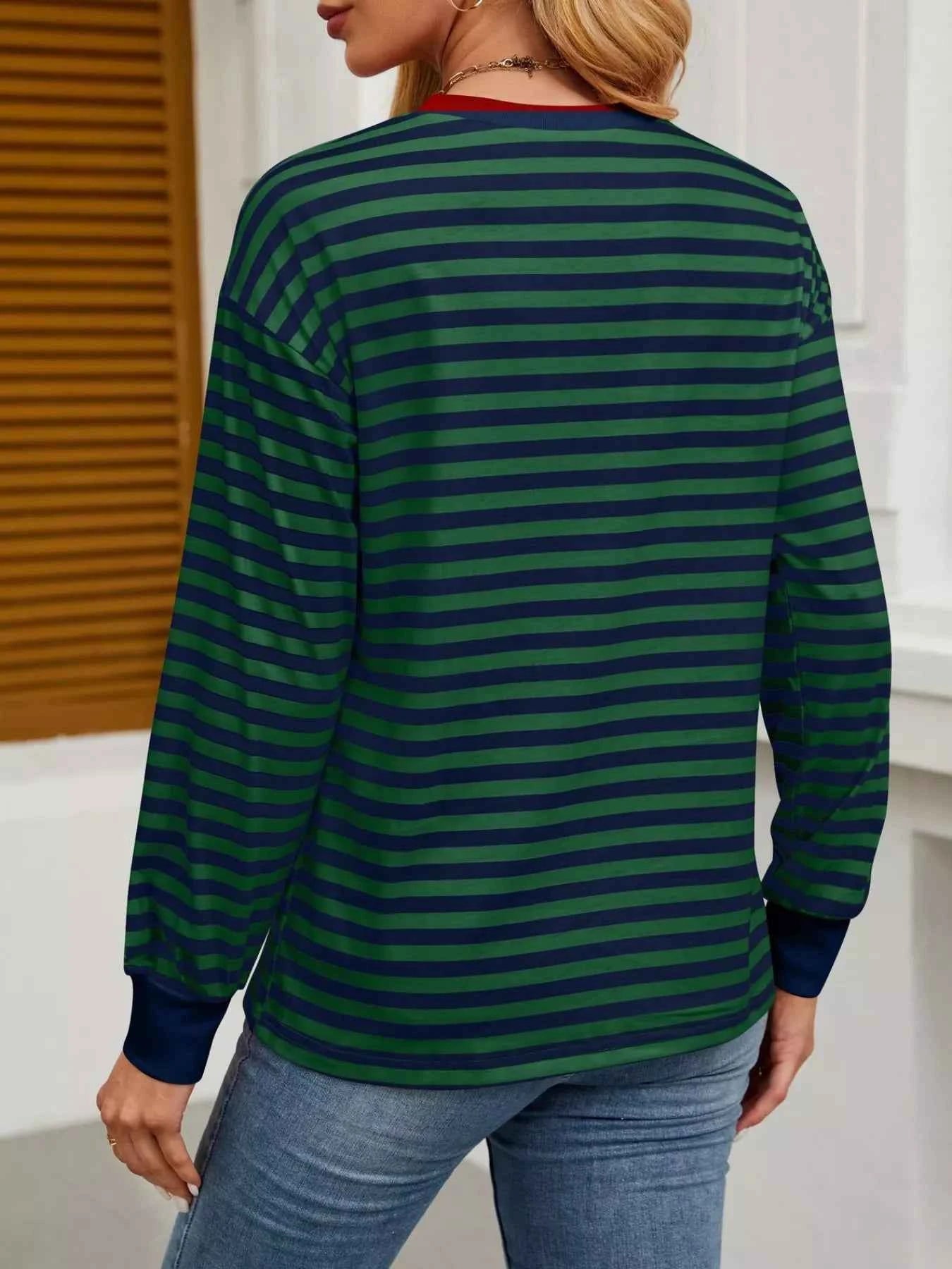 Striped Round Neck Long Sleeve T-Shirt b1fb5420-edcc-4baa-959c-4162ef64bae6-Max-Origin