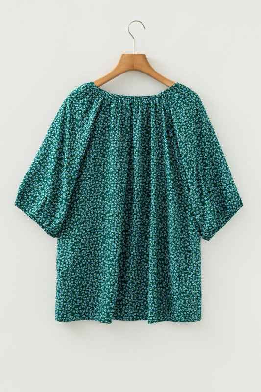 Plus Size Boho Floral Boho Notch V-Neck Top b1fc8b20-277d-4581-ad85-6ad5eb411bda