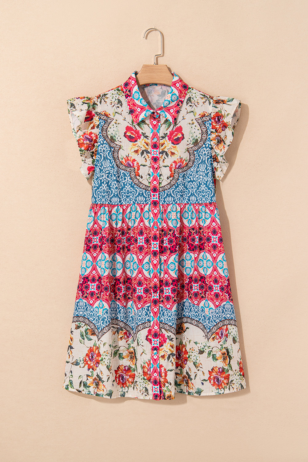Rose Floral Ethnic Print Ruffle Mini Dress b207fd74e648a661