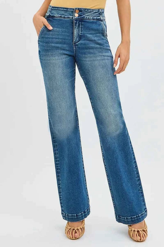 RISEN Full Size Tummy Control High Rise Bootcut Jeans with Double Button Waistband Plus Size b211e20dc5f24c7891b65fee1a5f1603-Max-Origin