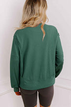 Evergreen Solid Color Raw Seam Patchwork Ribbed Drop Shoulder Sweatshirt b21940545da38cd2