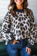 Leopard Contrast Trim Drop Shoulder Sweater Carbon Grey b21ba81e-f908-48a8-bb24-20c45f5cf34e