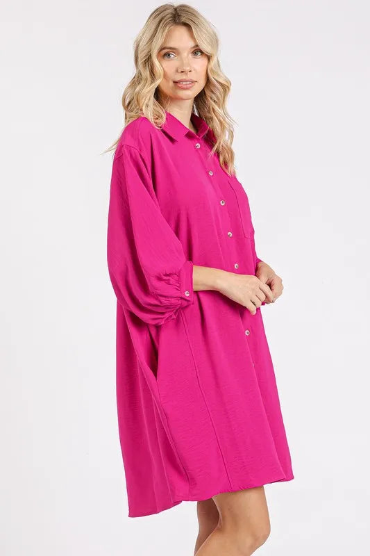 Mittoshop Airflow 3/4 Sleeve Buttoned Shirt Mini Dress b21d400f-26cc-48a1-9110-5206d108924d-Max