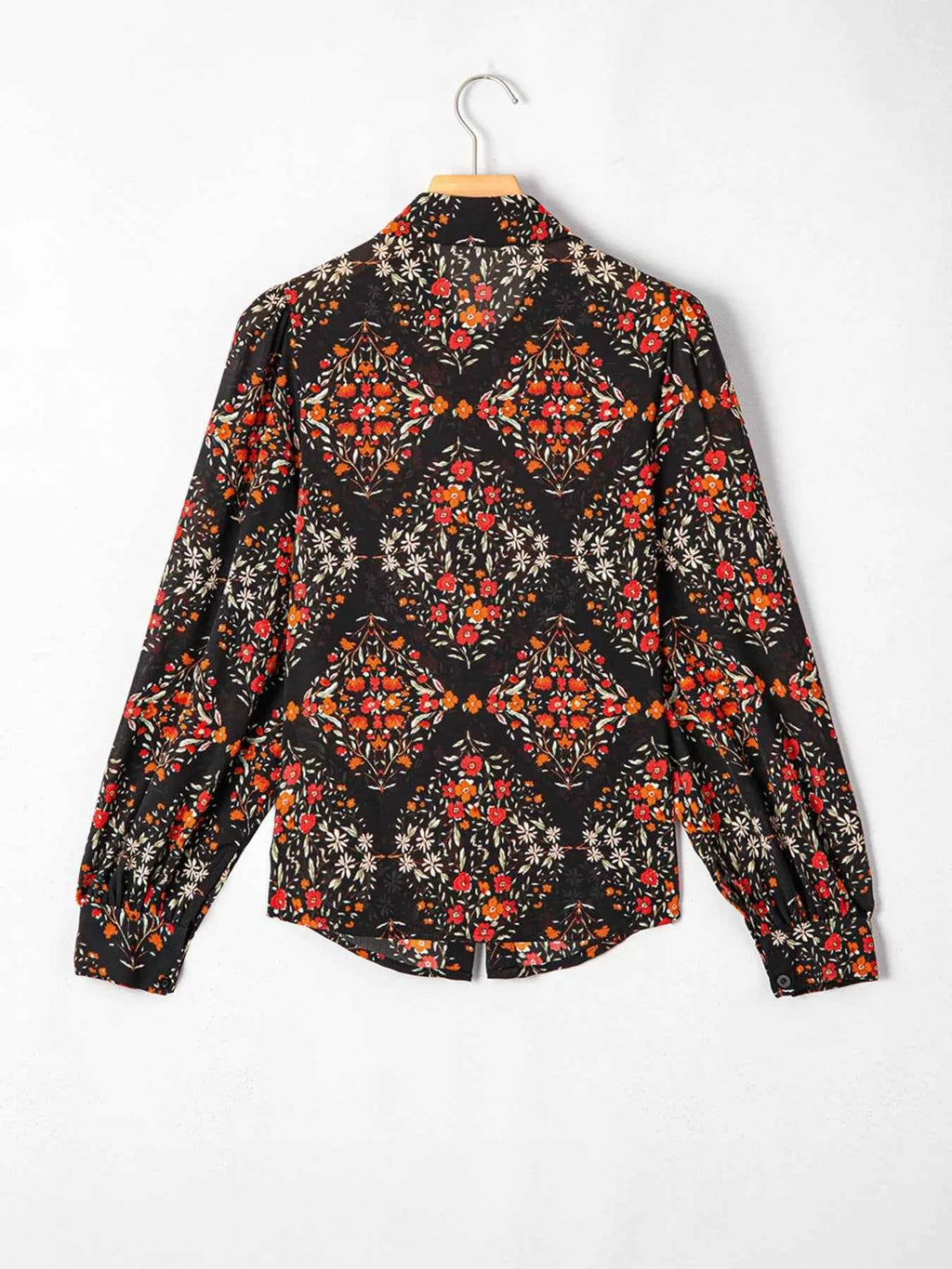 Floral Print Lantern Sleeve Loose Shirt b2241e4e096e4b749886a65696e8a147-Max-Origin