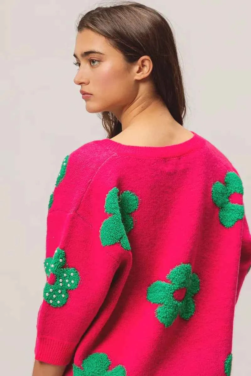 BiBi Pearl Beads Flowers Sweater Top b2250441979a411c94df691d7a4264d9-Max-Origin