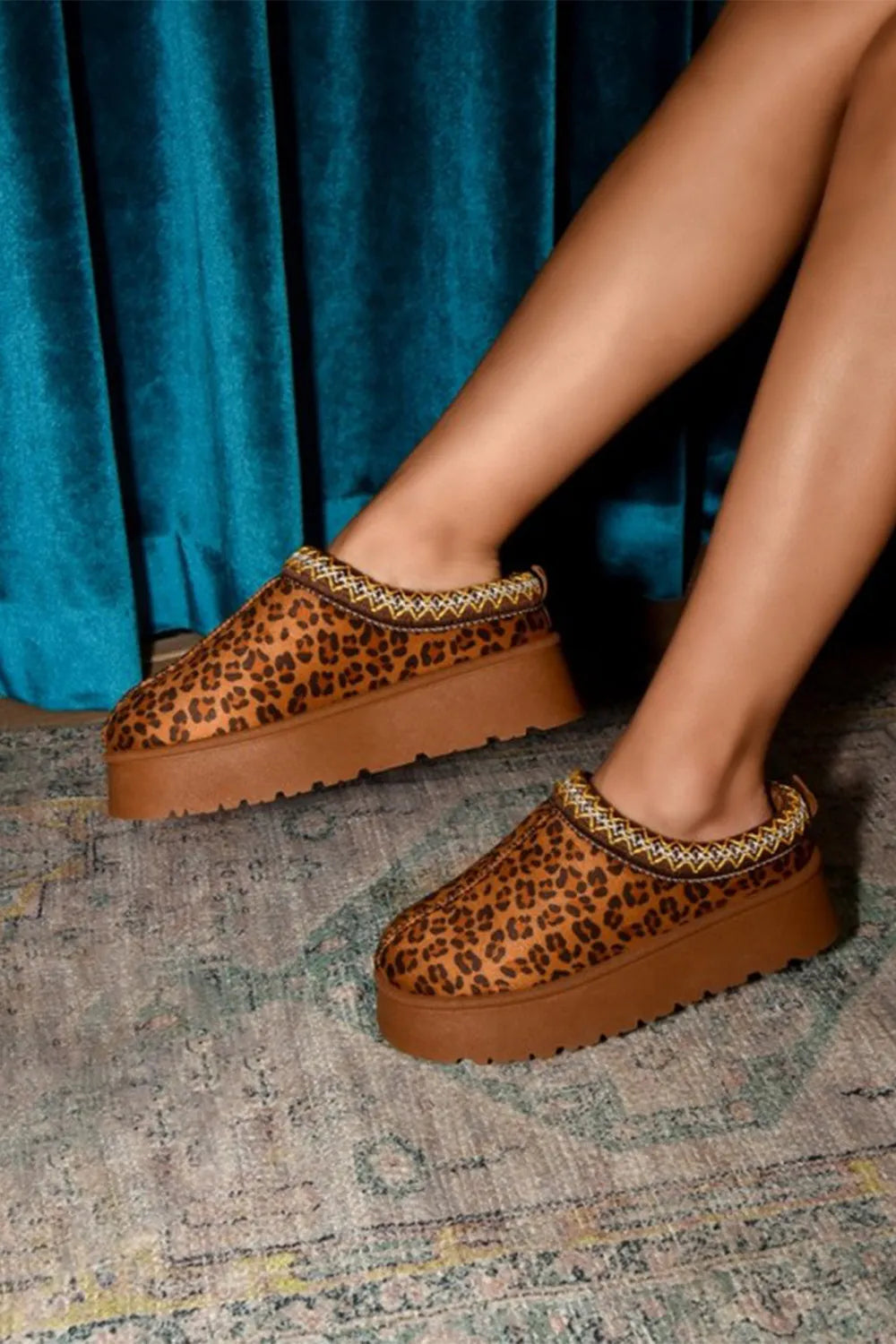 WILD DIVA Embroidered Trim Round Toe Platform Boots Leopard b227ac76-3395-4292-91ee-8127404c7c3a-Max