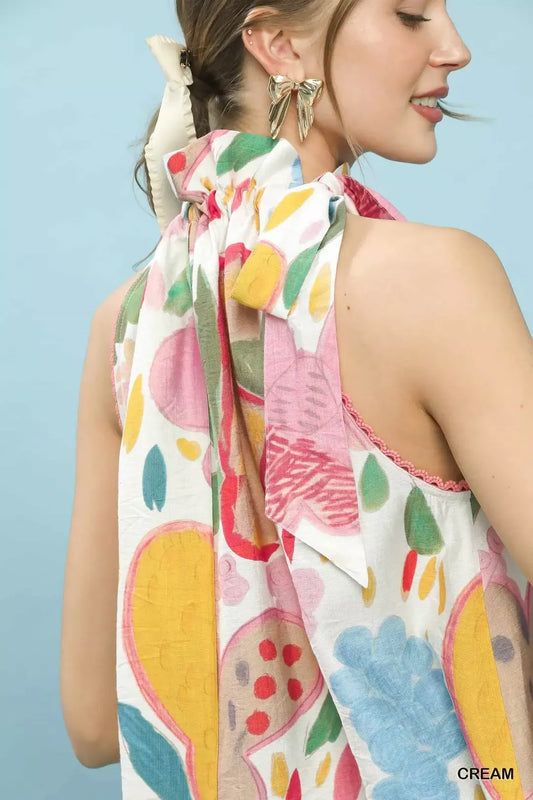 Multi-Color Floral Halter Neck Boho Top b22d4797-a62a-4054-a75c-632dccbae02d-Max-Origin