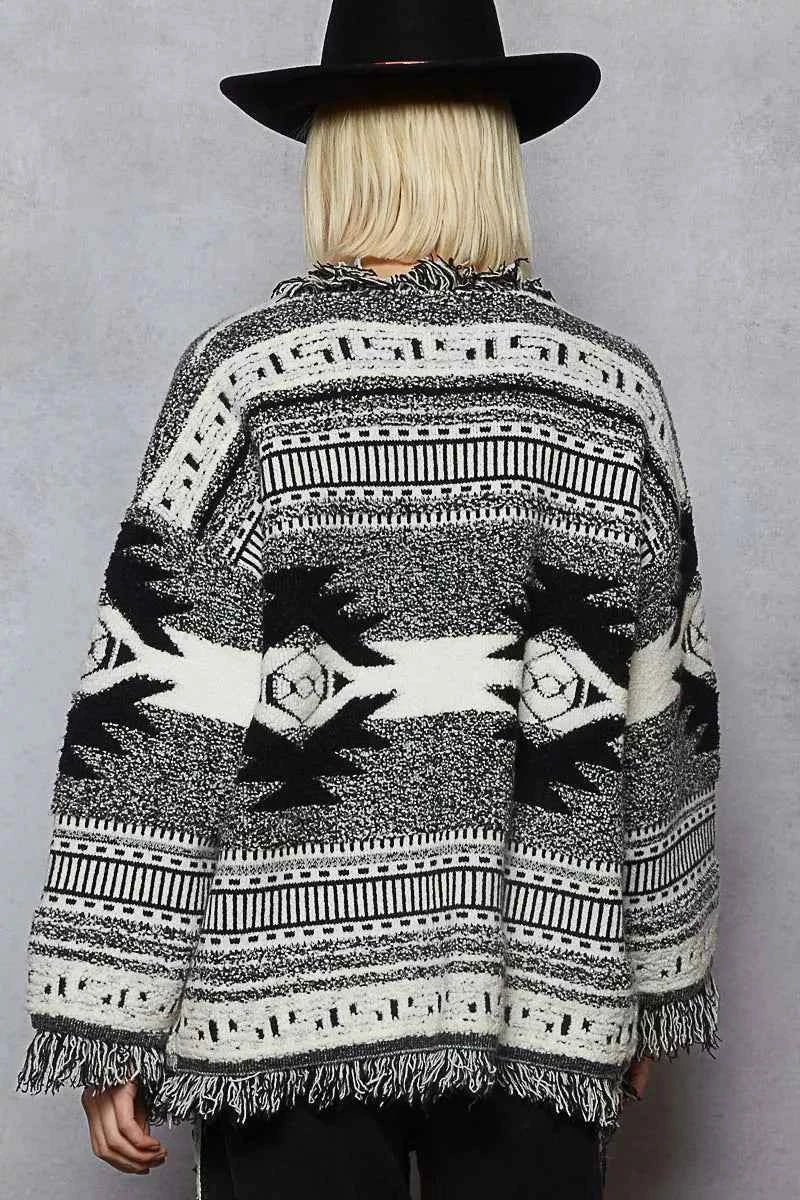 POL Open Front Geometric Print Cardigan with Fringe Detail b2396add-b061-4a20-a931-32f96e0955b7-Max-Origin