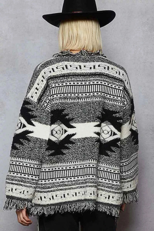 Open Front Geometric Print Cardigan with Fringe Detail b2396add-b061-4a20-a931-32f96e0955b7-Max-Origin