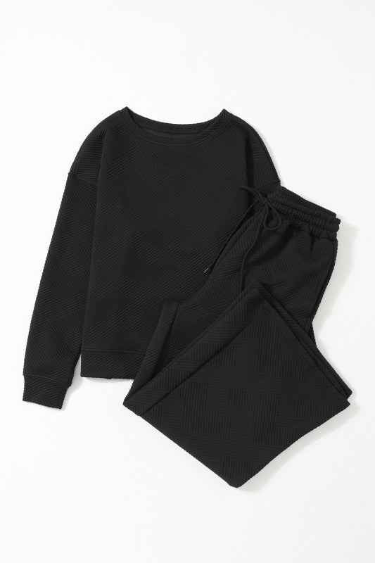 Textured Top and Pants Set b23b9204-a4ab-425c-bfdc-a5ff594f874d