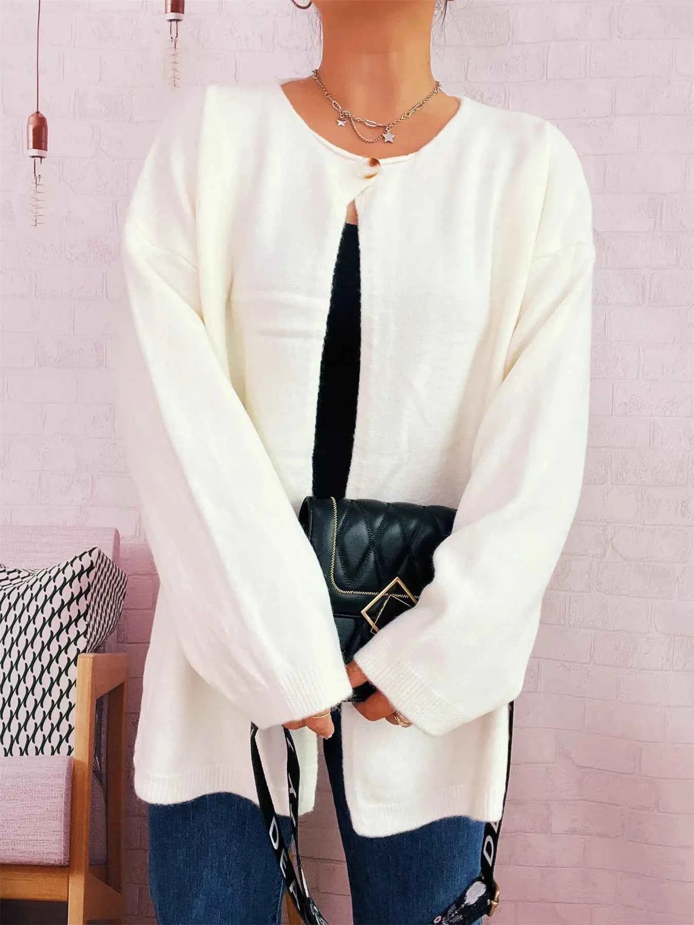 One Button Front Drop Shoulder Cardigan b23c6b04dcef4957a18ae0e3f297ed29-Max-Origin