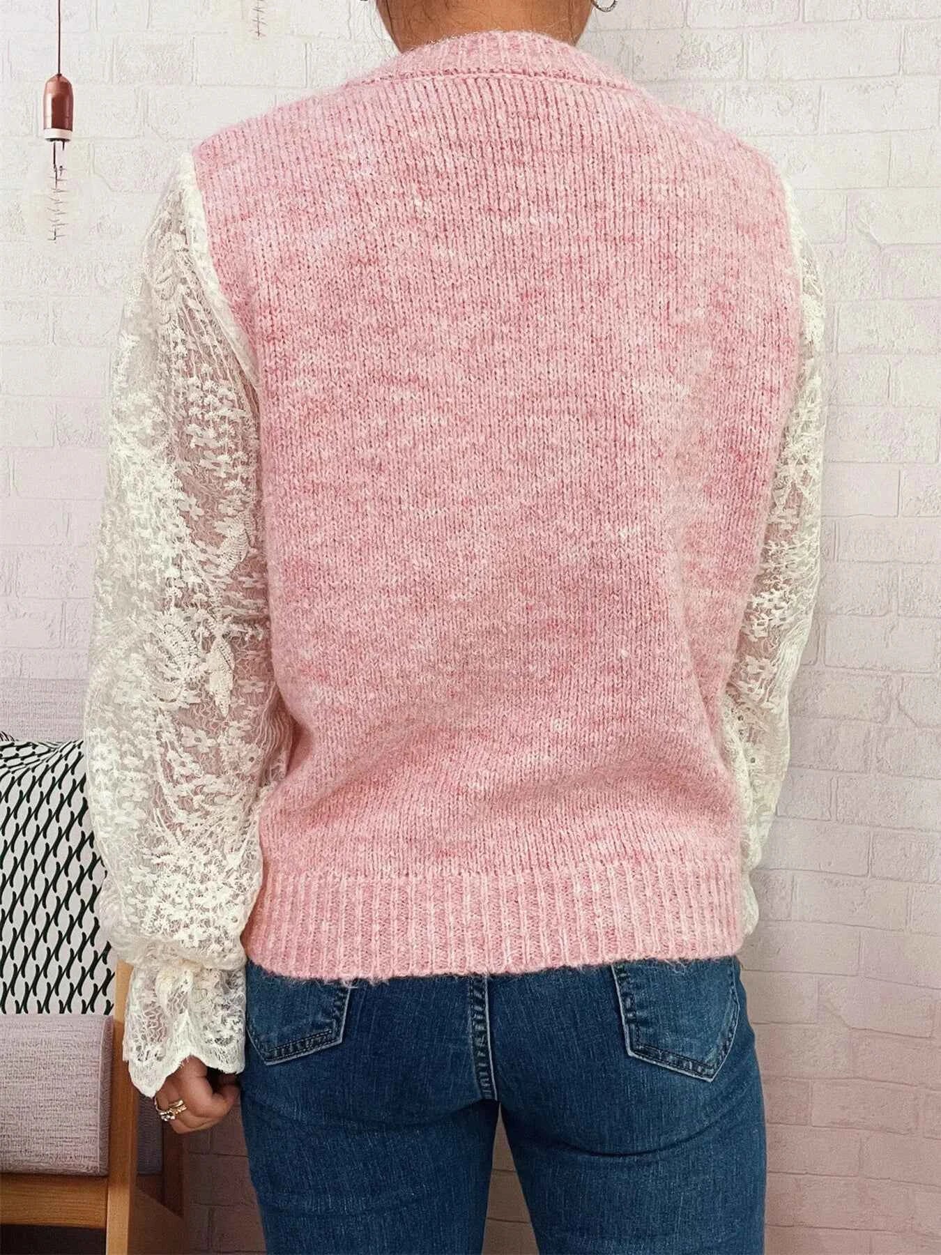 Lace Sleeve Button-Up Cardigan b24071f5733c41e0b118fc289e046114-Max-Origin