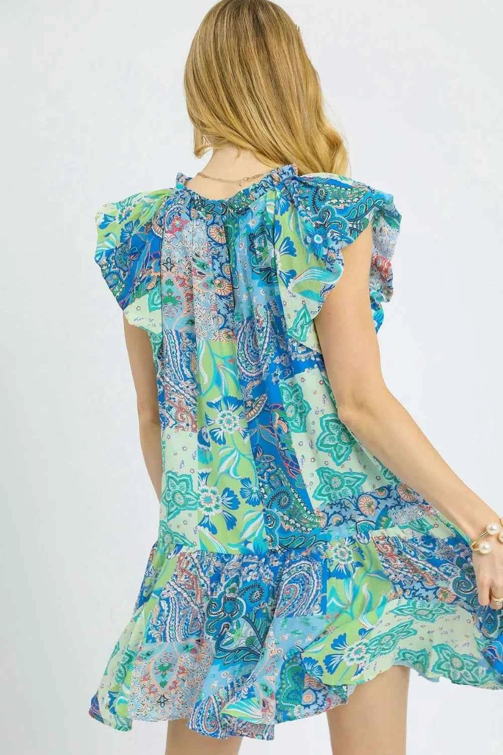 Umgee Printed Ruffle Cap Sleeve Mini Dress b243952b-e9ca-4d4a-83b3-0945fade2391-Max-Origin