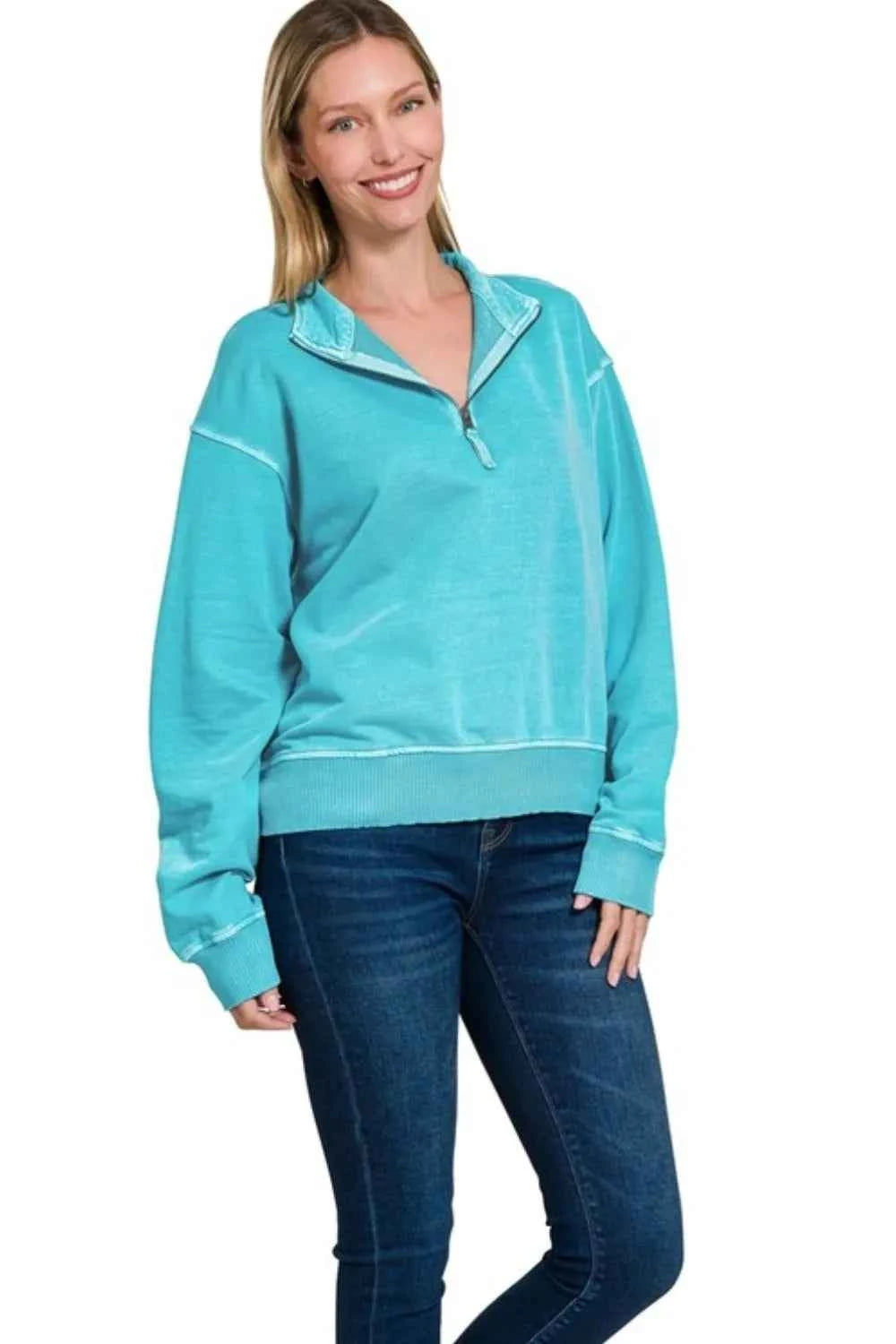 F/terry Pigment Dye & Enzyme Washing Half Zip Top b245efe4-a7e9-4980-a249-d04897c0166b-Max-Origin
