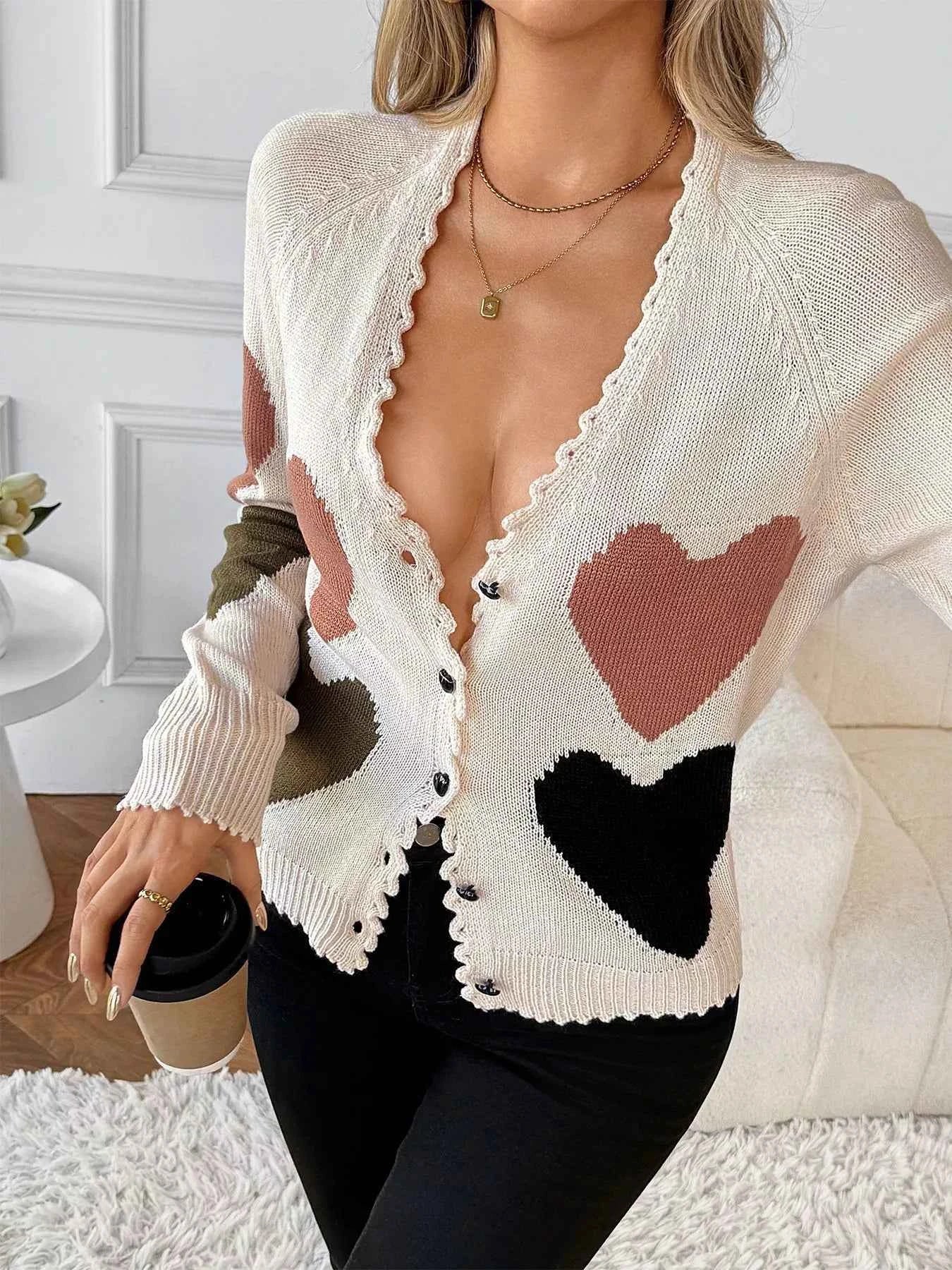 Heart Pattern Button-Up Cardigan b2479ae9-b13e-4b8c-85bf-cb3f8341322f-Max-Origin