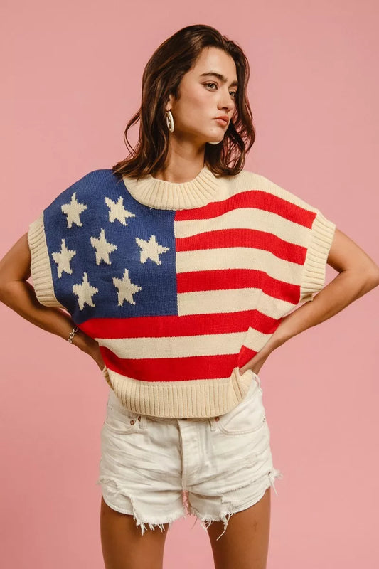 Star Patches American Flag Sleeveless Sweater b2522e6b-9678-44bb-87bb-9c3d441030ff-Max-Origin