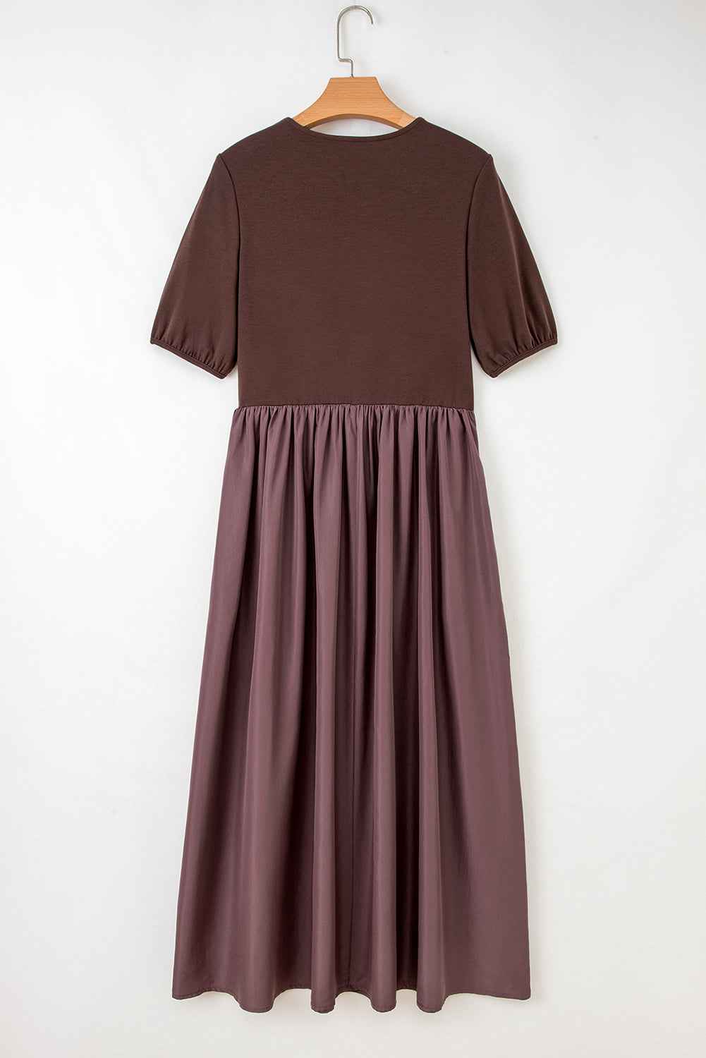 Black Short Sleeve Knit Top Patchwork Pleated Long Dress b25fbd62b09bef2b