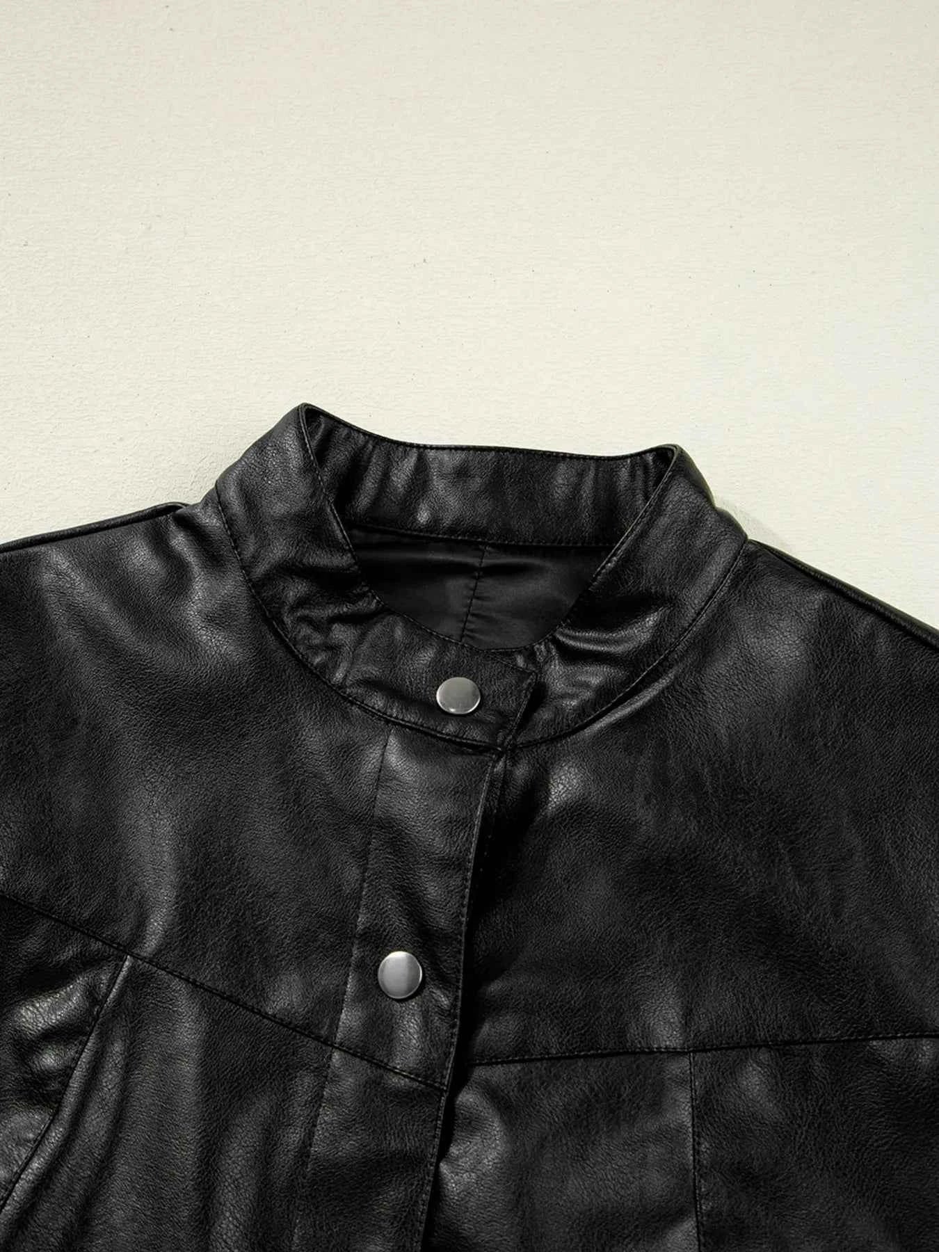 Faux Leather Buttoned Front Boxy Jacket b2668c40e52b46b4ac5d4f0b7abcfd82-Max-Origin