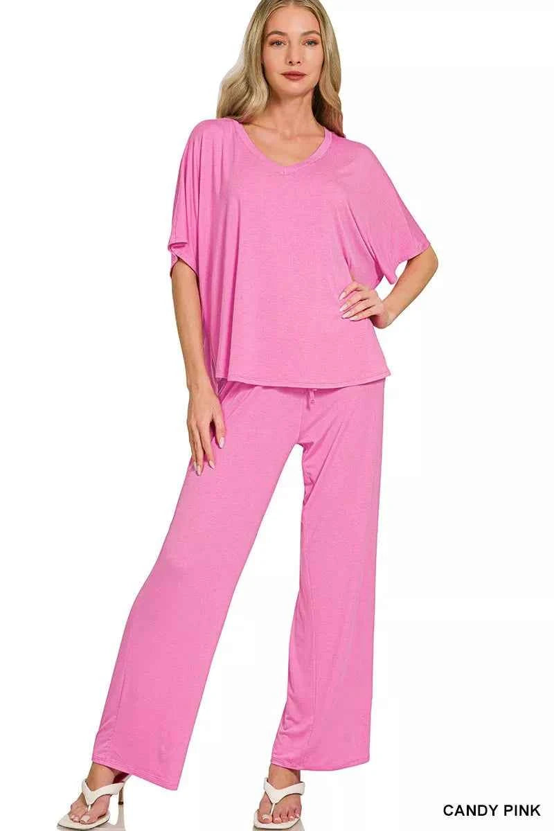 Zenana V-neck Oversized Top & Pants Set CANDY PINK b26b7f1c3fdf4d28a43dac6092309fce-Max-Origin