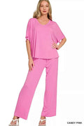 Zenana V-neck Oversized Top & Pants Set CANDY PINK b26b7f1c3fdf4d28a43dac6092309fce-Max-Origin