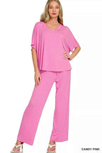 Zenana V-neck Oversized Top & Pants Set CANDY PINK b26b7f1c3fdf4d28a43dac6092309fce-Max-Origin