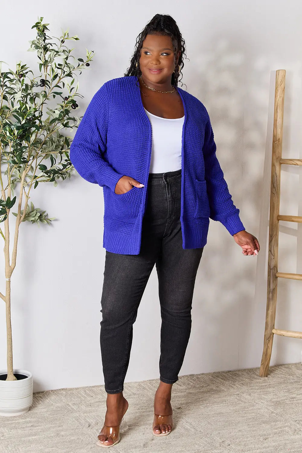 Zenana Full Size Waffle-Knit Open Front Cardigan b26d817cb2184bee9d0b92fb22fc651b-Max