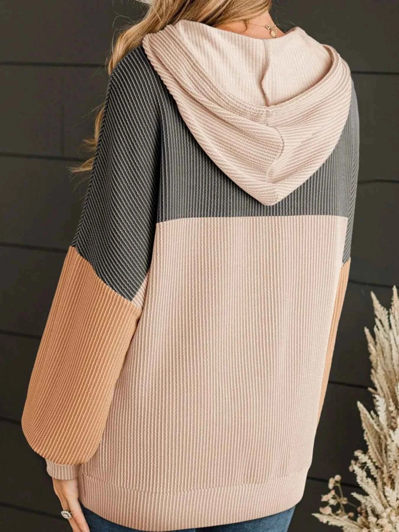 Drawstring Color Block Long Sleeve Hoodie b26ddcdedb02453cbf113340670d0701-Max-Origin
