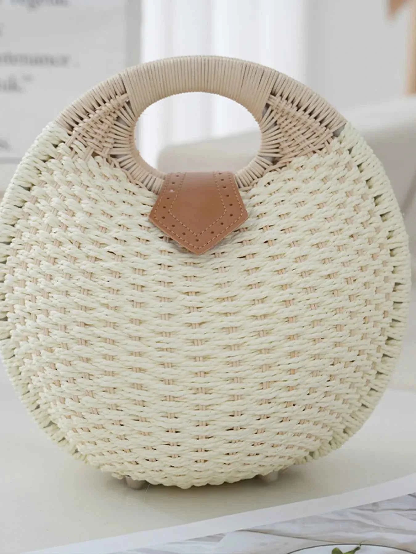 Straw Braided Round Handbag White One Size b27cd33c14d340cda1e440aafdba912e-Max-Origin
