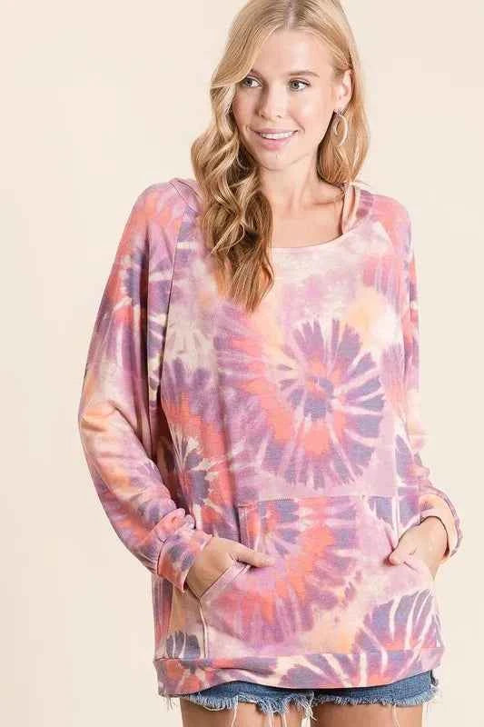 Circular Tie Dye Print Terry Hoodie with Kangaroo TIE DYE b28091e6ed1745d384665dcf00c7a858-Max-Origin