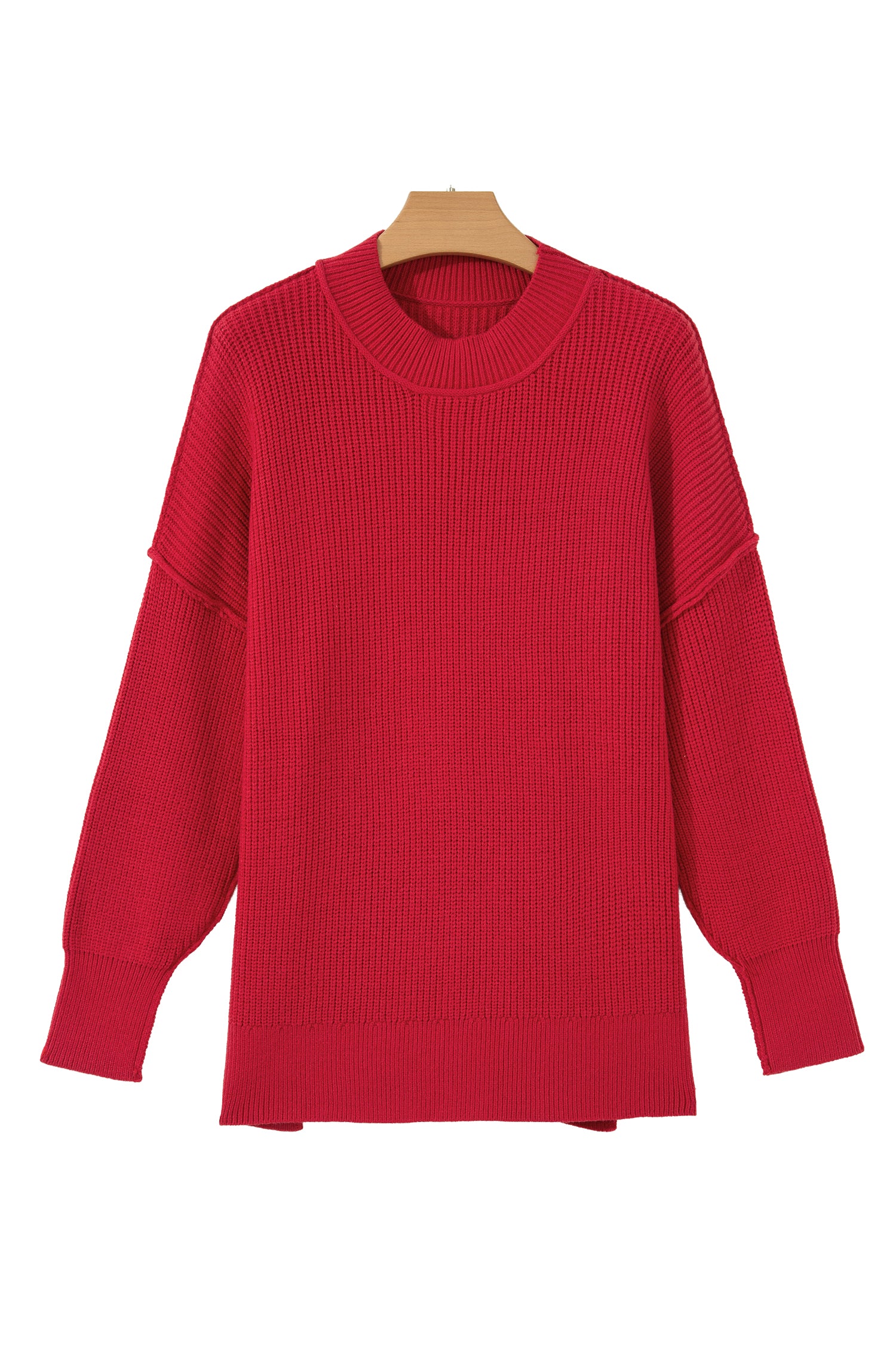 Chestnut Long Sleeve Ribbed Knit Stand Neck Regular Fit Sweater b285bd27cb803348