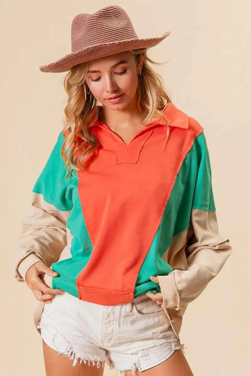 BiBi Colorblock Exposed Seam French Terry Sweatshirt b2913117f5bb414280961bd083b2956e-Max-Origin